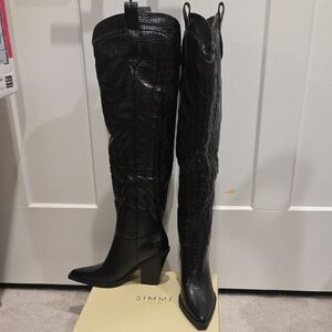 SIMMI London Dalion Black Faux-Croc Over-the-Knee Pointed Boots